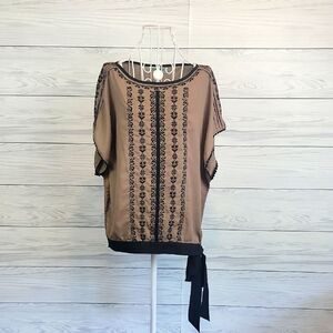 Pleione Elegant Brown Embroidered Women's Top Size M